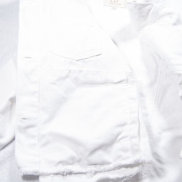 C&V Chelsea Violet White Denim Jacket Raw Hem Frayed Cropped Size M - Picture 4 of 10